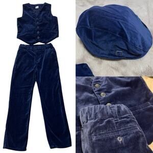 Gymboree Boys 6/7 Velvet Set Holiday Blue Milky Way Vest Pants Newsboy Cap